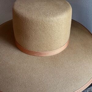 Tan Wide Brim Hat with Ribbon